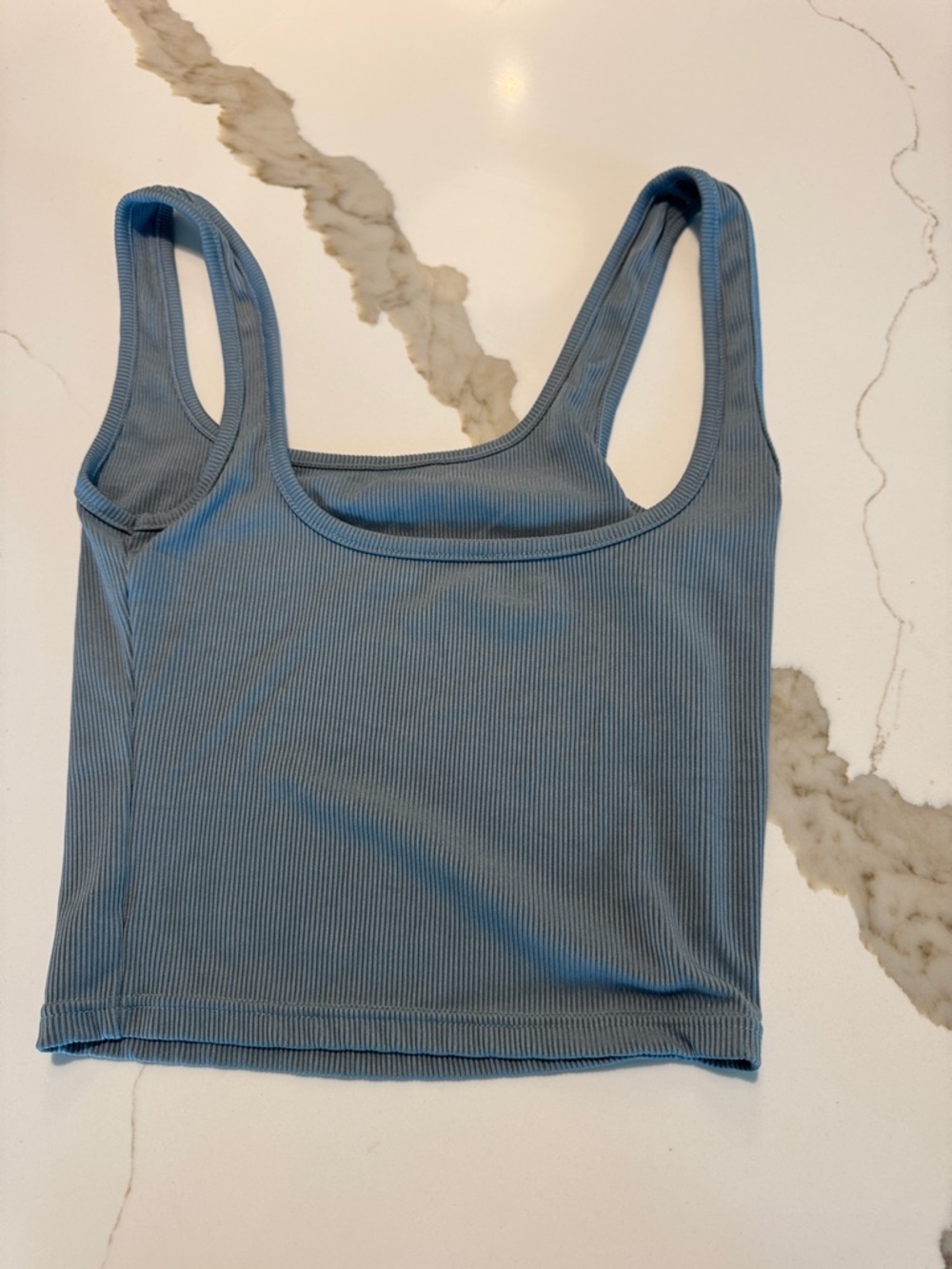 Ribbed Scoop Neck Crop Tank - Dusty Blue